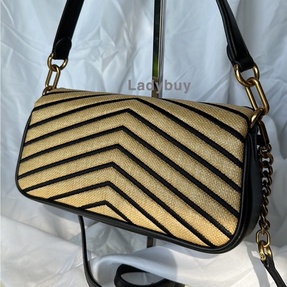 🟢Tory Burch Soft Straw Small Kira Chevron Convertible Flap Shoulder Bag $568 - Picture 7 of 14
